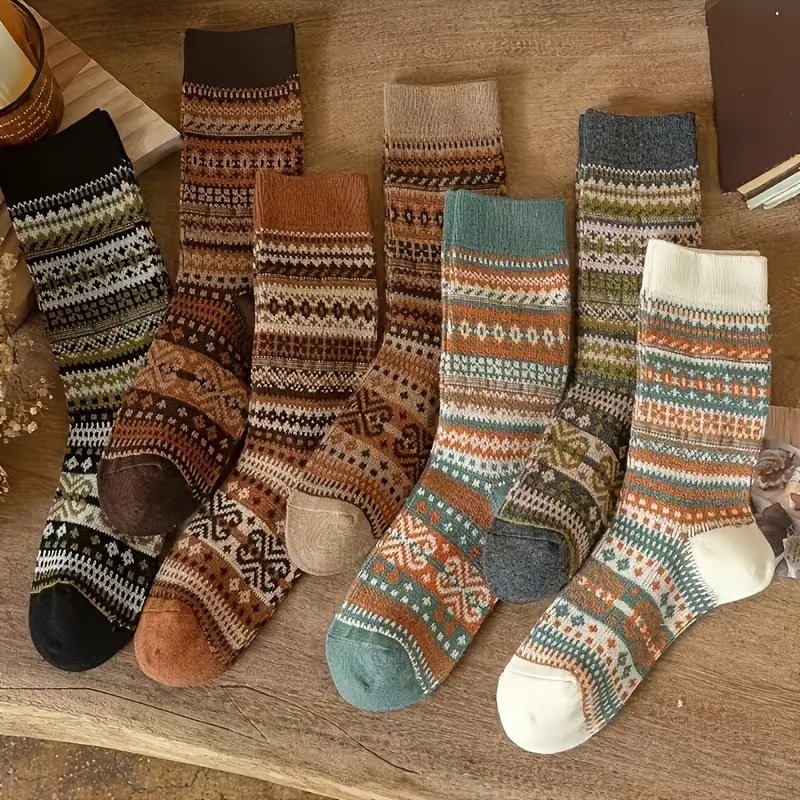 Ethnic Fashion Designer - Retro 7-kolorowe skarpetki do połowy łydki