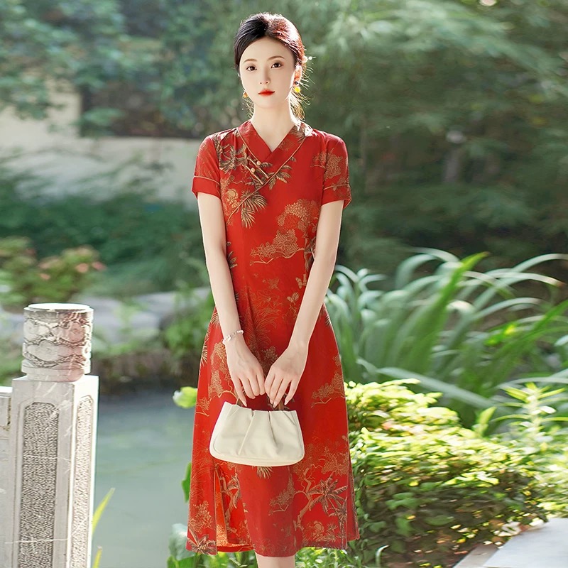 Ao Dai Vietnam Dress - Wietnam Aodai Cheongsam Vintage Flower Printed