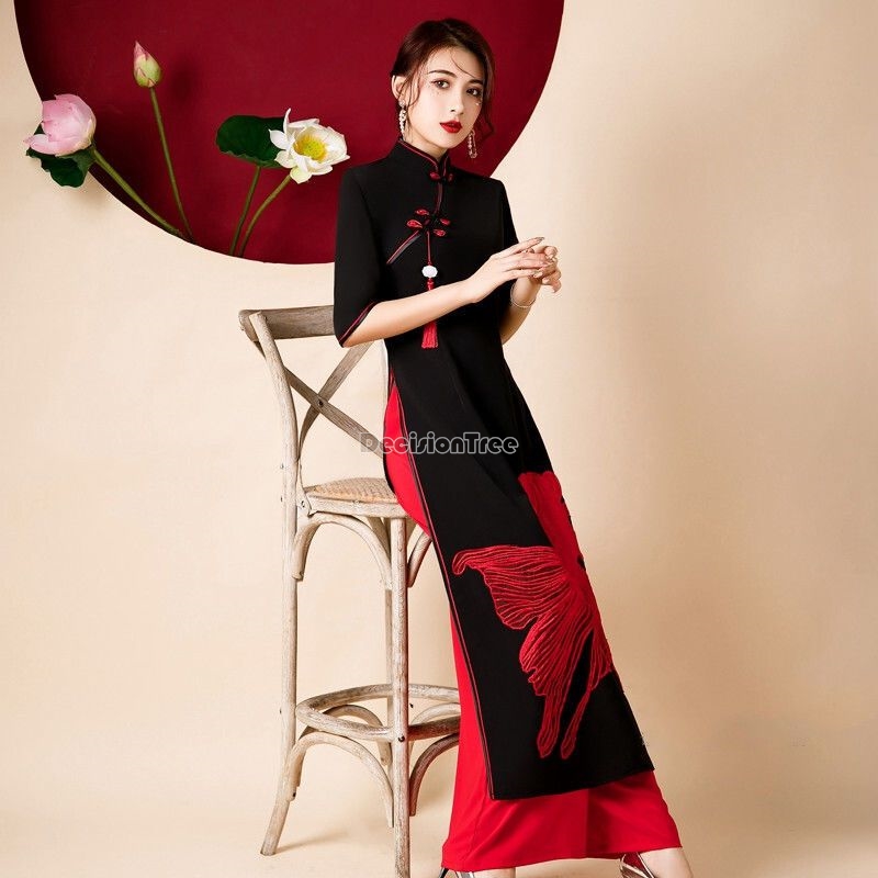 Ao Dai Vietnam Dress - Występ sceniczny 2026 Wietnam aodai haftowane