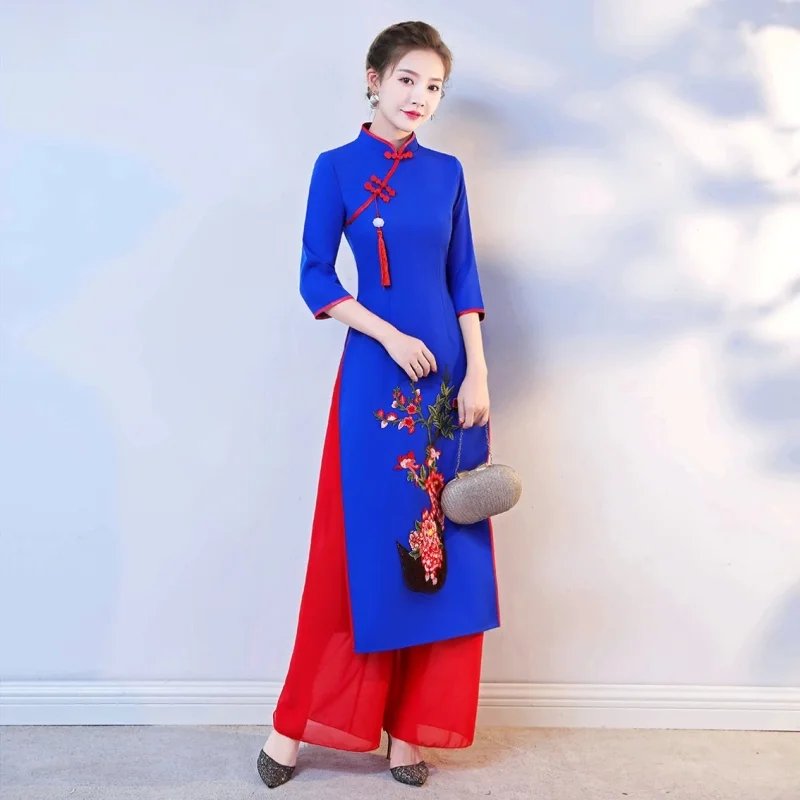 Ao Dai Vietnam Dress - Zestaw tradycyjnej orientalnej sukienki Ao Dai